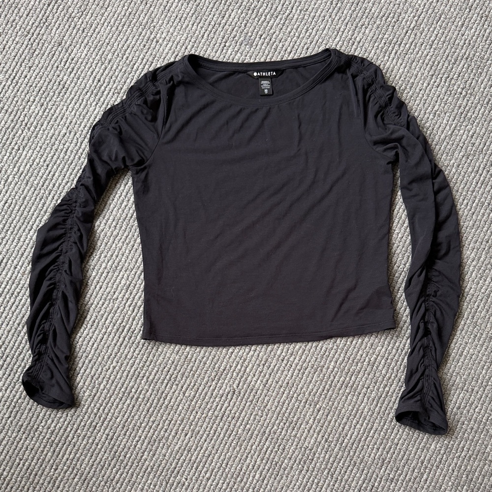 Athleta Cropped Ruched Long sleeve Top, Black, Size XS